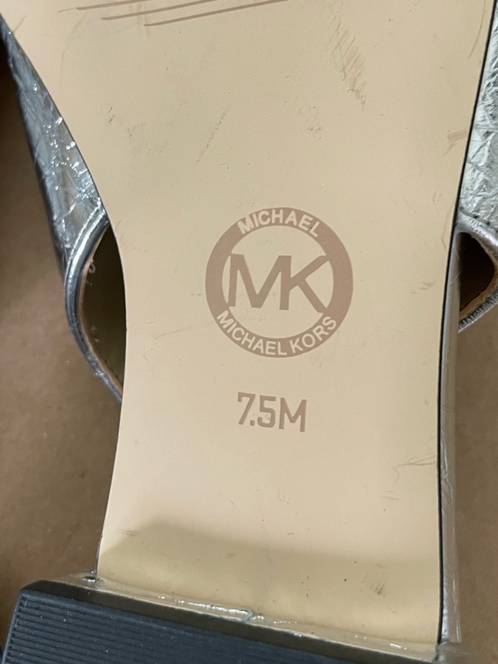 Michael Kors Silver Slingback Flats 7.5M Metallic Crackle Leather Pointed Toe - Picture 7 of 10